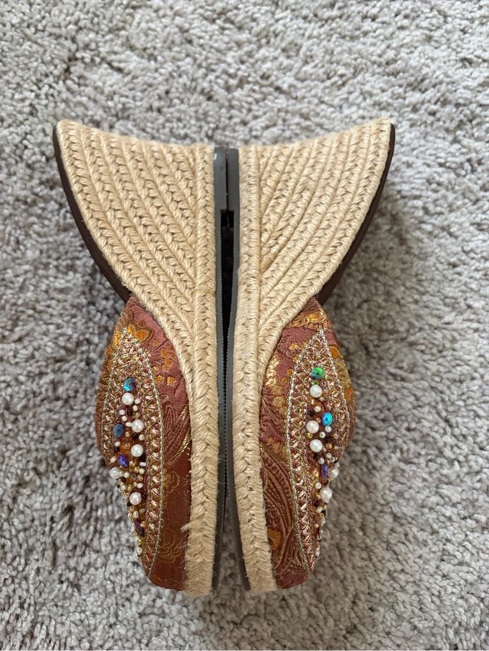 Embellished Beaded Boho Y2K Brown Wedge Mules by Xhilaration